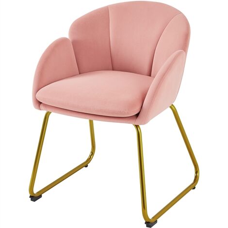 Yaheetech – Fauteuil relax en velours polyester rose – Chaise de salle à manger en forme de fleur – Pieds en métal doré – Confort ergonomique