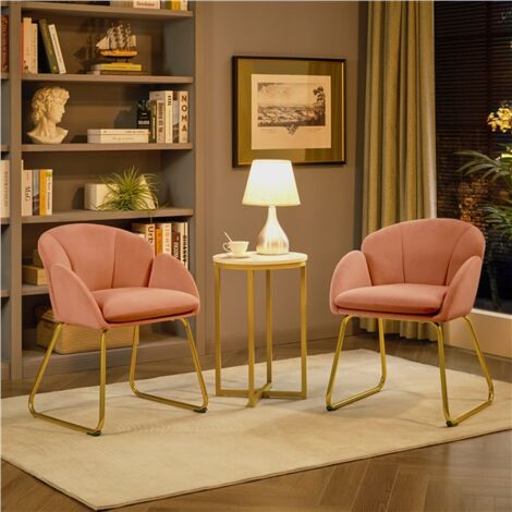Chaise Coiffeuse En Forme De Fleur - Tissu Peluche Beige, Pieds Dorés - Pour Salon, Chambre, Bureau - 10