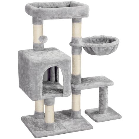 Yaheetech – Arbre à chat 4 niveaux avec griffoir et boule en peluche – Structure en bois et sisal – Hauteur 96cm – Idéal pour chats jusqu'à 5kg
