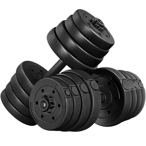 Yaheetech – Set de haltères 30 kg – 2 barres de 47 cm – 16 disques en béton pour entraînement musculaire – Poignées antidérapantes