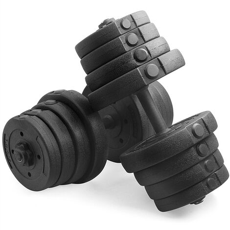 Yaheetech – Haltères en métal noir 30,2 kg – Kit complet avec 16 plaques de poids – Poignée moletée antidérapante – Pour entraînement musculaire à domicile
