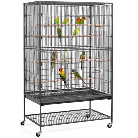 Yaheetech Grande Cage sur Pied Volière Canaries Perroquet Grosses Perruches Cage Oiseaux sur roulettes Cacatoès Ara 2 Étages avec Support 93,5 × 56,5 × 153 cm