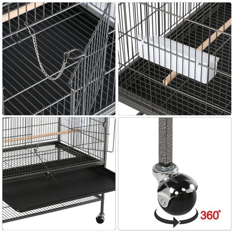 Yaheetech Grande Cage sur Pied Volière Canaries Perroquet Grosses Perruches Cage Oiseaux sur roulettes Cacatoès Ara 2 Étages avec Support 93,5 × 56,5 × 153 cm