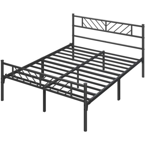 Yaheetech – Cadre de lit en métal 140x200 cm – Structure solide avec lattes – Capacité de charge 363 kg – Hauteur sous lit 32 cm – Noir moderne