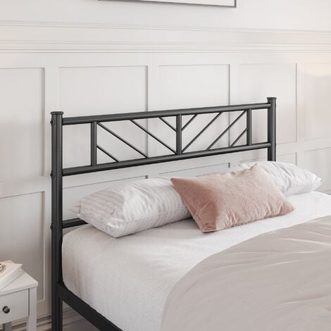 Yaheetech Cadre de lit 90x190 cm Lit en Métal pour Adultes Grande Espace en Lattes Moderne Noir