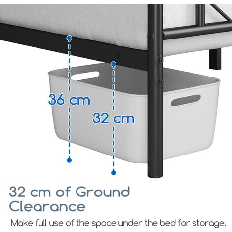 Yaheetech Cadre de lit 90x190 cm Lit en Métal pour Adultes Grande Espace en Lattes Moderne Noir