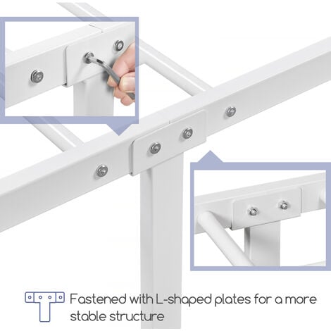 Yaheetech Cadre de  90x200 cm Lit en Métal pour Adultes Grande Espace en Lattes Moderne Blanc