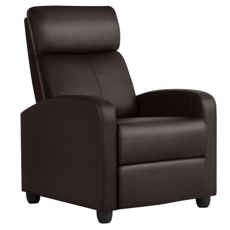 Yaheetech Fauteuil de Relaxation Petit Canapé Inclinable en Similicuir en 3 Positions 1 Place avec Repose-Pied, pour Salon Chambre Bureau Home cinéma, 85 × 67 × 99,5 cm, Jusqu’à 120 kg, Brun