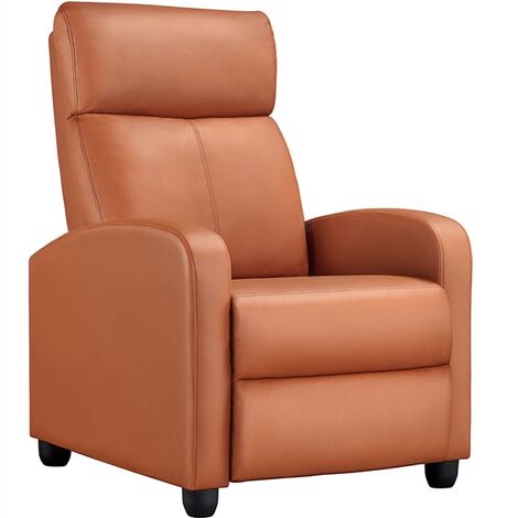 Yaheetech Fauteuil de Relaxation Petit Canapé Inclinable en Similicuir en 3 Positions 1 Place avec Repose-Pied, pour Salon Chambre Bureau Home cinéma, 85 × 67 × 99,5 cm, Jusqu’à 120 kg, Marron
