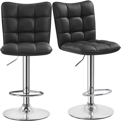 Yaheetech – Lot de 2 tabourets de bar en similicuir noir – Hauteur réglable 62,5-83 cm – Assise pivotante 360° – Socle métallique galvanisé