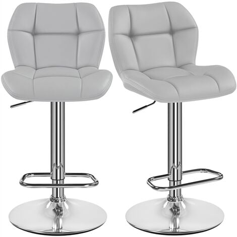 Yaheetech Lot de 2 Tabourets de Bar Réglables en Hauteur Modernes,Chaises de Bar en Similicuir et Métal,Tabouret Haut Capacité de Charge Maximale 136 kg,44 × 50,5 × 89 cm Gris Clair