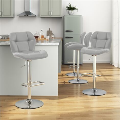 Yaheetech Lot de 2 Tabourets de Bar Réglables en Hauteur Modernes,Chaises de Bar en Similicuir et Métal,Tabouret Haut Capacité de Charge Maximale 136 kg,44 × 50,5 × 89 cm Gris Clair