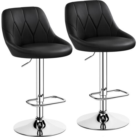 Yaheetech – Lot de 2 tabourets de bar en similicuir – Hauteur réglable 86-107,5 cm – Assise pivotante – Repose-pied carré – Cadre métallique noir