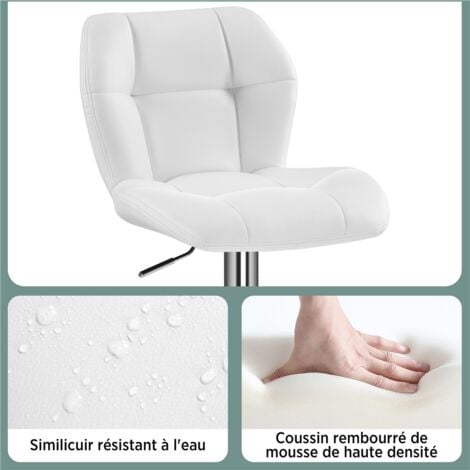 Yaheetech Lot de 2 Tabourets de Bar Réglables en Hauteur Modernes,Chaises de Bar en Similicuir et Métal,Tabouret Haut Capacité de Charge Maximale 136 kg,44 × 50,5 × 89 cm Blanc