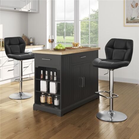 Yaheetech Lot de 2 Tabourets de Bar Réglables en Hauteur Modernes,Chaises de Bar en Similicuir et Métal,Tabouret Haut Capacité de Charge Maximale 136 kg,44 × 50,5 × 89 cm Noir