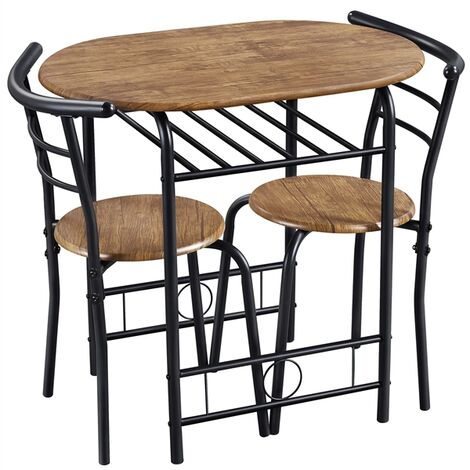 Yaheetech – Ensemble table ronde avec 2 chaises – 3 pièces pour petit espace – Porte-bouteilles intégré – MDF et métal – Brun clair – Dimensions table 80x53x75,5cm