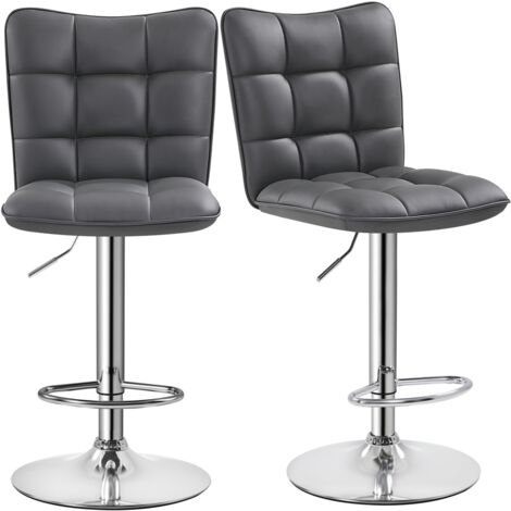 Yaheetech – Lot de 2 tabourets de bar en similicuir – Réglables en hauteur 62,5-83 cm – Assise pivotante 360° – Socle métallique galvanisé – Gris