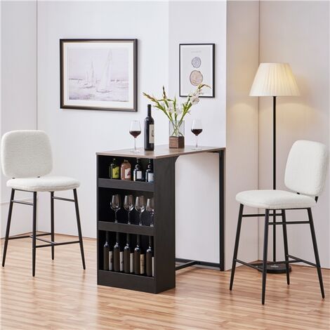 Yaheetech Lot de 2 Tabourets de Bar Rembourrés Siège en Tissu Bouclette Chaises de Bar Dossier Repose-Pied Tabourets Hauts de Cuisine à Quatre Pieds Métalliques pour Comptoir Salle à Manger Blanc
