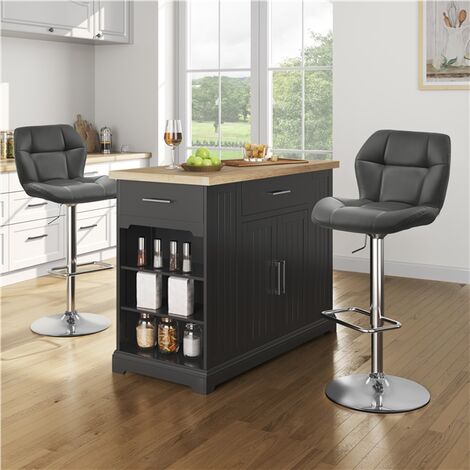 Yaheetech Lot de 2 Tabourets de Bar Réglables en Hauteur Modernes,Chaises de Bar en Similicuir et Métal,Tabouret Haut Capacité de Charge Maximale 136 kg,44 × 50,5 × 89 cm 2/Gris