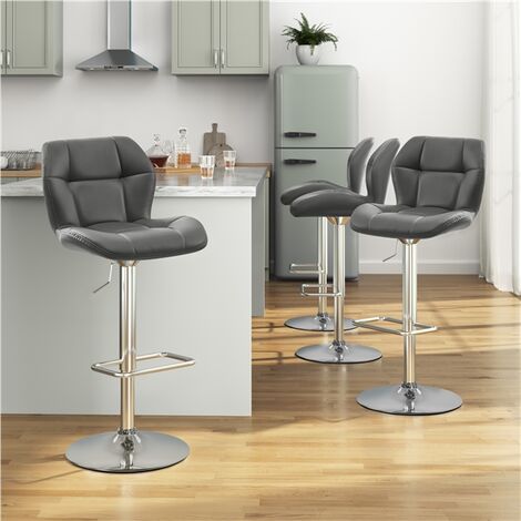 Yaheetech Lot de 2 Tabourets de Bar Réglables en Hauteur Modernes,Chaises de Bar en Similicuir et Métal,Tabouret Haut Capacité de Charge Maximale 136 kg,44 × 50,5 × 89 cm 2/Gris
