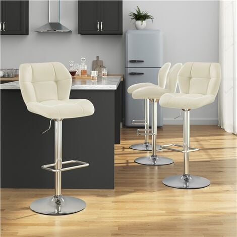 Lot de 2 Tabourets de Bar, Chaises Hautes, Revêtement en PU avec Dossier et  Repose-Pieds, Cadre en Métal pour Bar Bistro, 43 cm (L) x 34 cm (l) x 97