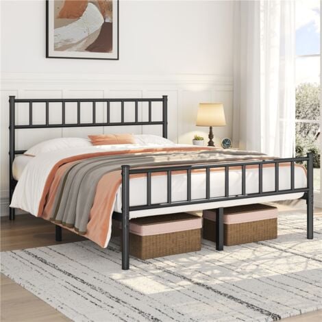 Yaheetech Cadre de lit Noir Lit Double en Métal pour Adultes Grande Espace en Lattes 160x200 cm