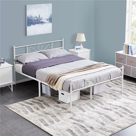 Yaheetech – Lit double 160 x 200 cm en métal blanc – Cadre robuste avec lattes métalliques – Charge maximale 272 kg – Design moderne pour adultes (1/5)