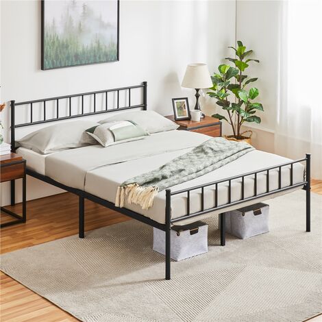 Yaheetech Cadre de Lit Double en Métal 140x200 cm pour Adultes Grande Espace en Lattes Noir