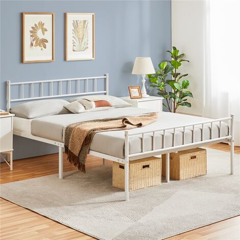 Yaheetech – Cadre de lit double en métal 140x200 cm – Structure solide avec sommier à lattes – Capacité de charge 360 kg – Espace de rangement sous le lit
