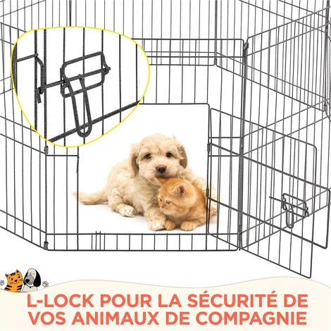 Parc Pour Chien 8 Panneaux 60x80 Cm - Enclos Pliable Métal, Piquets Pour Extérieur, Porte Pratique - Yaheetech