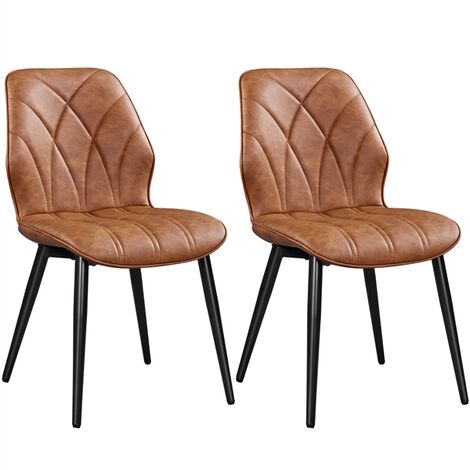 Yaheetech Lot de 2 Chaises de Salle à Manger en Similicuir Dossier Haut Design Pétales Chaises de Cuisine Rembourrées Pieds en Métal pour Salle à Manger Chambre à Coucher Bureau Brun Rustique