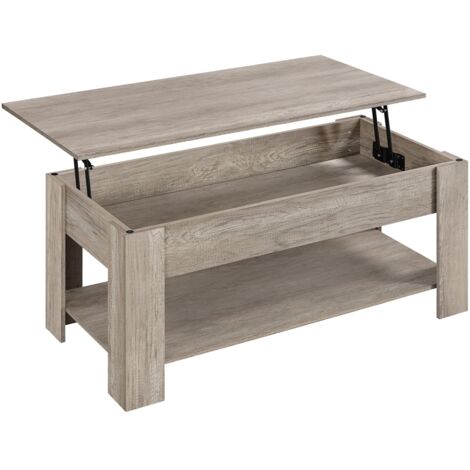 Table basse plateau relevable rectangulaire convertible en table à manger BOSTON 100 cm design industriel