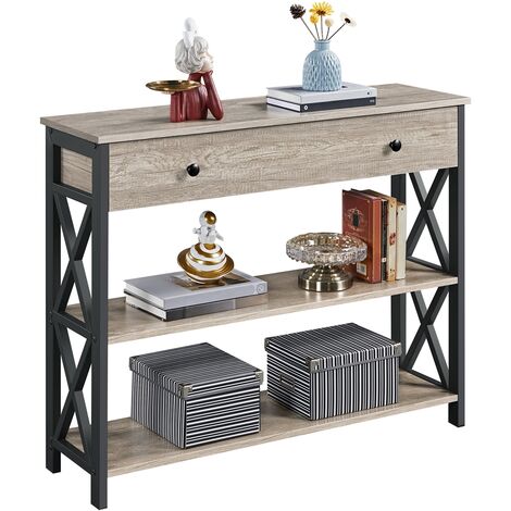 Yaheetech – Table console en verre trempé avec étagères – Cadre métal doré – Dimensions 106x35x75 cm – Design industriel pour salon et chambre