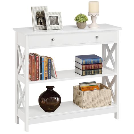 Meuble Entrée étroit 120 Cm COSTWAY Table Console En Faux Marbre, Dispositif Anti-basculement, Table D'Appoint Pour Salon Couloir Entree Blanc Et Or Meuble Tv Blanc