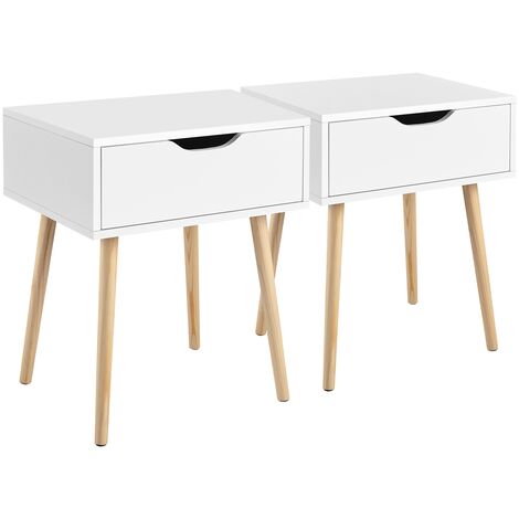 Yaheetech – Lot de 2 tables de chevet scandinaves – Bois massif de pin et panneaux de particules – 1 tiroir – Dimensions 48,5 x 41 x 57,5 cm – Blanc