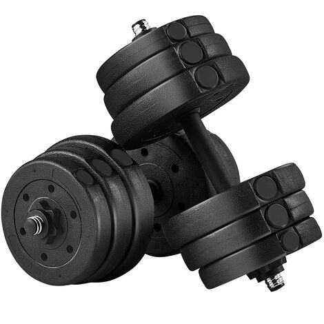 Yaheetech – Haltères réglables 25kg – Kit avec 12 plaques en ciment – Poignées antidérapantes – Pour musculation à domicile