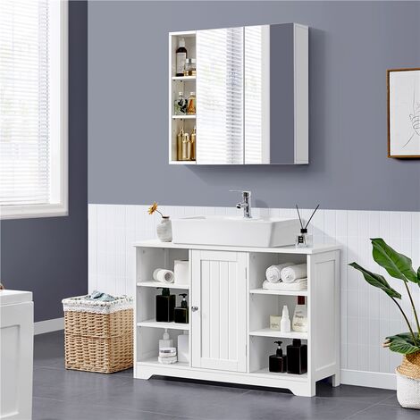 Meuble Sous Lavabo Yaheetech 60x30x60cm Blanc - Rangement Salle De Bain