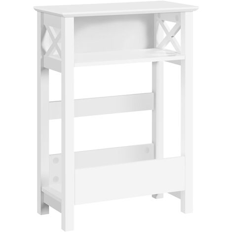 Yaheetech – Table de chevet étroite en MDF blanc – Dimensions 50 × 25 × 70 cm – Avec porte-revues et 3 niveaux de rangement – Design moderne