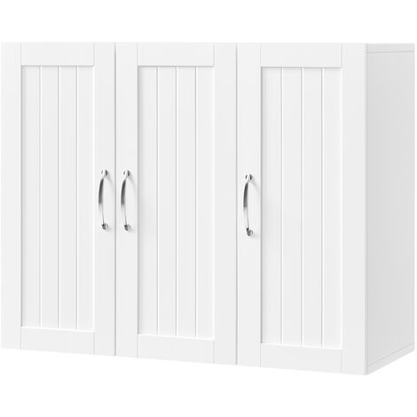 Yaheetech – Armoire murale salle de bain blanche 75 x 31 x 60 cm – 2 portes battantes – Tablettes réglables en 3 hauteurs – MDF résistant à l'eau