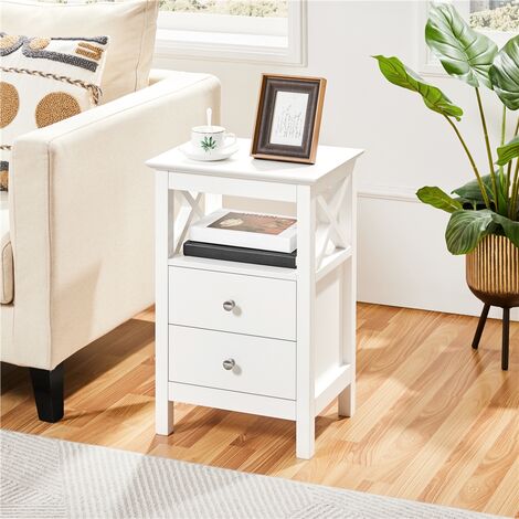 Lot De 2 Tables De Chevet Style Scandinave Blanc - 45x35x60 Cm Avec Tiroir Et Rangement