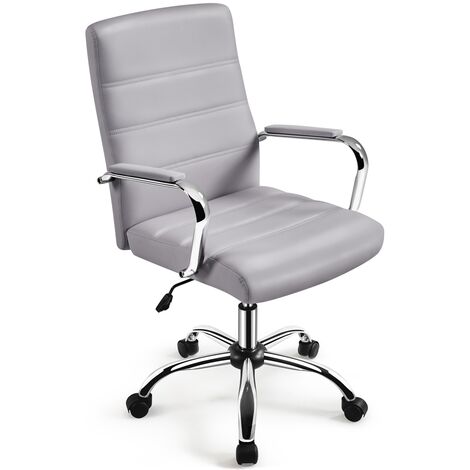 Yaheetech – Fauteuil de bureau ergonomique inclinable – Similicuir gris clair – Hauteur réglable 46-56 cm – Dossier rembourré – Mobilité 360°