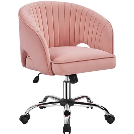 Yaheetech – Fauteuil de bureau en velours rose – Dossier capitonné arrondi – Assise réglable 46,5-56,5 cm – Roulettes pivotantes 360° – Base métallique chromée