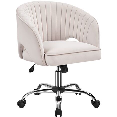 Yaheetech – Fauteuil de bureau en velours crème – Dossier capitonné arrondi – Assise réglable 46,5-56,5 cm – Roulettes pivotantes 360° – Base métallique chromée