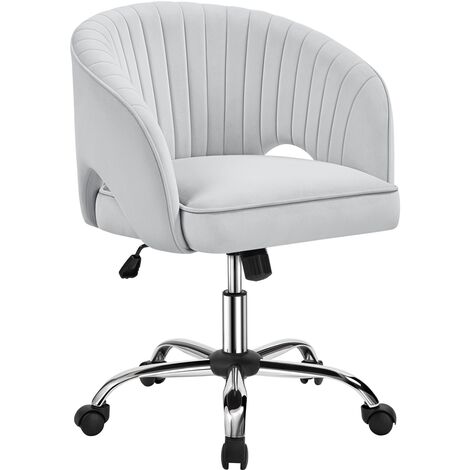 Yaheetech – Fauteuil de bureau en similicuir gris clair – Dossier capitonné arrondi – Assise réglable 46,5-56,5 cm – Base en métal chromé – Capacité 136 kg