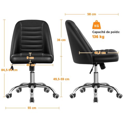 Chaise Bureau Yaheetech Similicuir Rose - Hauteur Réglable, Dossier Rembourré, Accoudoirs Amovibles, Bascule