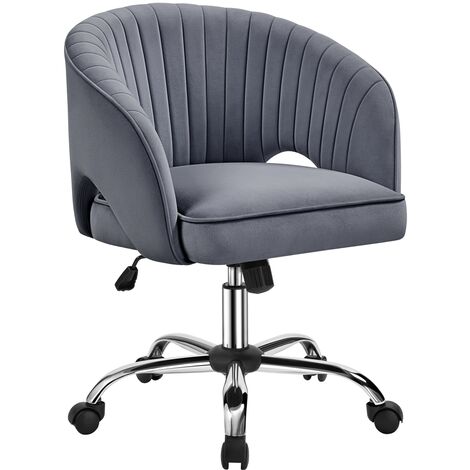 Yaheetech – Fauteuil de bureau pivotant en velours gris foncé – Dossier capitonné arrondi – Assise réglable 46,5-56,5 cm – Base chromée avec roulettes 360°