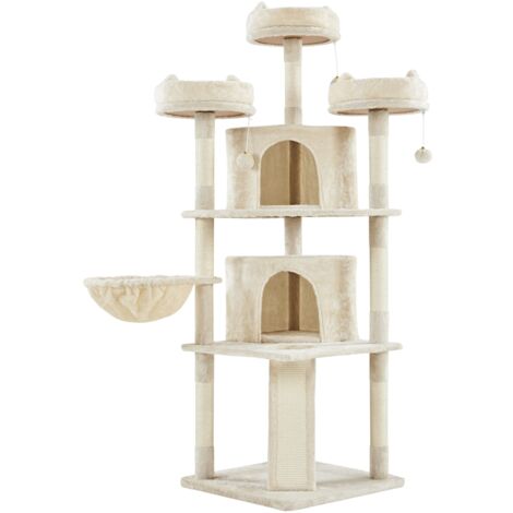 Yaheetech Arbre a Chat Géant 175 cm avec Griffoir Arbre à Chat Design Arbre à Gratter Tour de Jeux avec 2 Grottes Spacieux 3 Plateformes Planche à Gratter Beige
