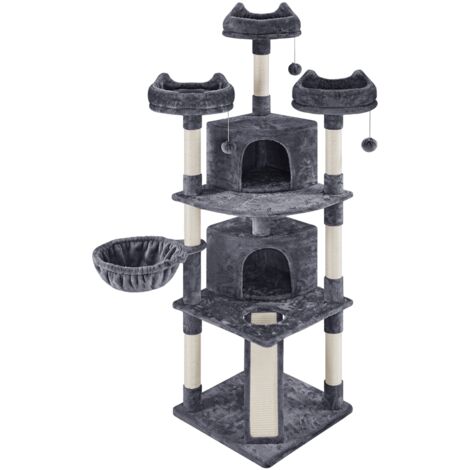 Yaheetech – Arbre à chat géant 193 cm – 3 plateformes – 2 grottes spacieuses – Griffoir intégré en sisal – Fixation murale pour sécurité accrue (1/5)