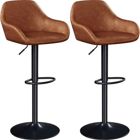 Yaheetech Tabourets de Bar Lot de 2 Pivotant Réglable en Hauteur Rotatif sur 360° Chaises de Bar avec Revêtement en Similicuir Tabourets Hauts avec Repose-Pieds Brun Rustique