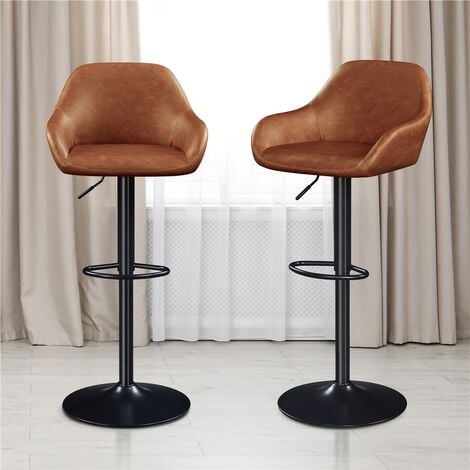 Yaheetech Tabourets de Bar Lot de 2 Pivotant Réglable en Hauteur Rotatif sur 360° Chaises de Bar avec Revêtement en Similicuir Tabourets Hauts avec Repose-Pieds Brun Rustique